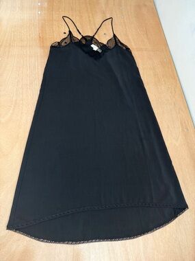 lovestitch Black Lace-Trim High-Low Slip Dress